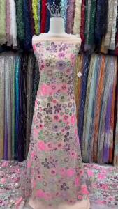 Luxury Beads Mesh Lace Fabrics Pink Lace Nigerian African Tulle 2026 French Tulle Beaded Net Lace for Women Evening Dress M67-1