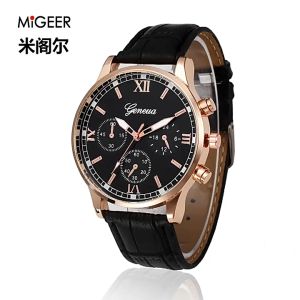 4PCS Jam Tangan Kuarsa Pria Gaya Bisnis Jam Tangan Tali Kulit Rome Time Dengan Gelang (Tanpa Kotak)