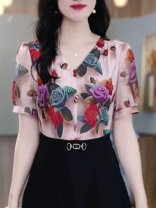 Elegant Floral Print Maxi Dress Womens Short Sleeve Waist-Cinching A-Line Gown Summer New Fashion Single-Piece Ensemble