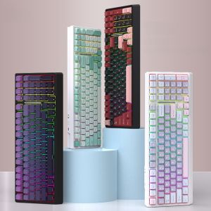 Black Python YG98 Mechanical Keyboard Kit RGB Wireless 2.4G Bluetooth Wired Customizable Hot Swappable DIY Peripherals