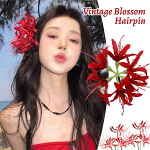 [Cutewomen2020]Vintage Red Spider Lily Hairpin Adds Elegant Charm Easy to Clip