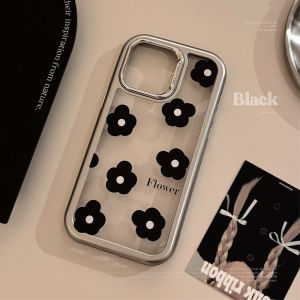 Simple Korean Style Acrylic Flower Phone Case Transparent Electroplated Black for iPhone 15 pro Max 14 Apple Phones Protective Cover