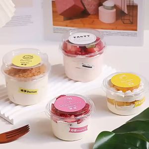 50Pcs Dessert Cup with Lid Transparent Plastic Cups Disposable Mousse Dessert Pudding Cake Box Baking Disposable Cup