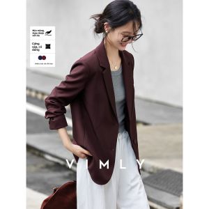 Vimly | Áo Khoác Đồ Bộ Công Sở Màu Đỏ Có Cổ Notch