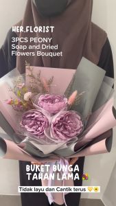 HER.FLORIST [PEONY] Triple Soap and Dried Flower Bouquet / Buket Bunga Sabun Peony dan Bunga Kering Hadiah Valentine