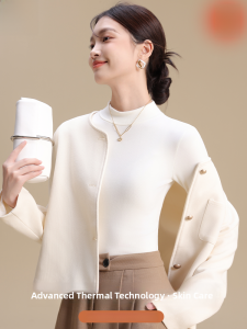 Miiow | White Cashmere Long Sleeve Base Shirt Half High Collar Inner Wear Commute Top Autumn Winter New Style MiiOW Cat Person Simple Style