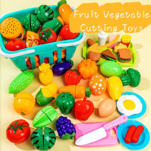 Mainan Potong Buah 111pcs Set Mainan Dapur Simulasi Perempuan dengan Keranjang Kereta belanja mainan