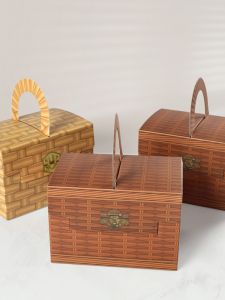 Handcrafted Bamboo Weave Takeaway Gift Box Traditional Chinese Style Square Paper Box Retro Aesthetic Pastelería Wedding Favor