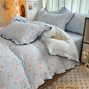 Dansunreve thoáng khí Bộ vỏ chăn ga gối 4in1 Cung/Hoa/Dâu tây in bộ bọc chăn lông vịt đơn/Nữ Hoàng/Vua