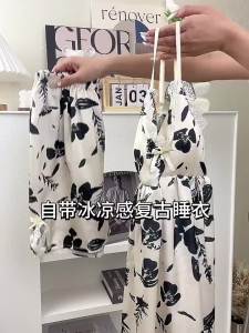 New Stylish Comfortable Ice Silk Pajamas for Women Summer High-end Feel with Chest Pads Casual Thin Homewear Set