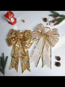 Ribbon Bow Christmas Pendant Ornaments Xmas Tree Home Party New Year Decoration