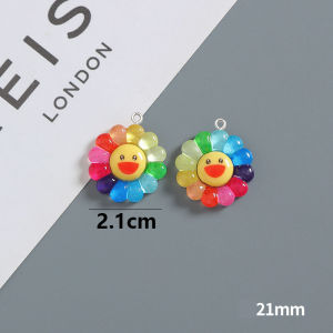 10pcs Colour Resin small pendant Smiling sunflower Charm DIY Flower Jewelry Making Accessories for Keychain mobile phone pendant