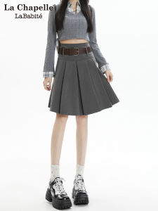 La Babite Grey Suit Style Pleated Skirt High Waist Mini Skirt Womens A-Line Half-length Skirt College Style Commute Fashion