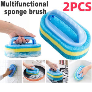 Buy 1 get 1  Multifunctional Strong Cleaning Sponge Brush Plastic Handle For Kitchen Bathroom Household cleaning Cleaning Brush Magic Sponge Decontamination Bath Brush Sponge Eraser Cleaner for Kitchen