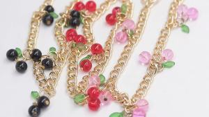 Cute Cherry Fruit Bag Decor Chain Double Lobster Clasp Purse Front Chain Sweet Coquette Handbag Pendant Women Bag Accessories