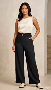Ginza6 Stretchable New 2025 Mall Quality Formal Event and Casual High waist Wide Leg pants For Women 4303#