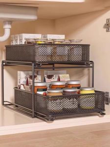 ตู้วางของในครัวหลายชั้น อุปกรณ์จัดระเบียบในครัว อุปกรณ์ทำอาหาร ชั้นวางจาน ชั้นวางเครื่องปรุงรส ชั้นวางของใช้ในครัว บ้านพักหลายชั้น ท่อระบายน้ำ