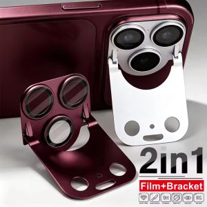 Metal HD Glass Lens Film for iPhone 18 Pro Pro Max Invisible Kickstand Foldable Bracket Camera Guard