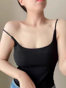 Black Camisole Padded Vest Womens Summer Outwear Sports American Bra Integrated Sleeveless Base Top Cover Supernumerary Breast