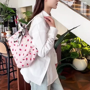 SEA YADOU  กระเป๋าถือสไตล์เชอร์รี่พิมพ์ลายขนาดใหญ่สำหรับใช้ในชีวิตประจำวัน