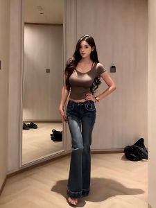Low Waist Bell Bottom Denim Jeans Womens Spicy Girl Style Cotton Stretch Jeans Fall New Washed out Micro Flared Trousers