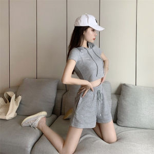 2024 Summer New Womens Sweatshirt Sportswear Set Casual Slim Fit Short Top Wide Leg Pants Two Piece Suite