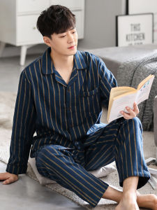 JIALEFEN | Mens Cotton Long Sleeve Sleepwear Set