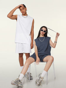 American Retro Quick Dry Sports Vest Shorts Set Loose Multi Color Basic Trendy Brand Pure Cotton Five Shorts Women Summer