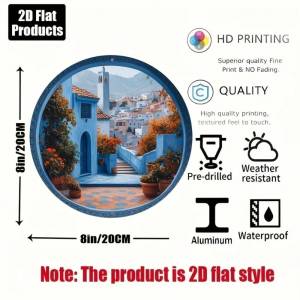 CIFbuy | Brand Moroccan Iron Wall Art Blue Cityscape Metal Sign 8x8 Inch Round Colorful Rooftop Garden Decor for Home Cafe Living Room
