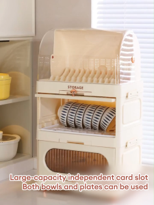 KEVE Aesthetic Dish Rack with Cover Plastic Dish Drainer Cabinet Plates Organizer Storage Kitchen Racks