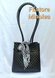 SHOULDER BAG WOVEN - TAS ANYAMAN HANDMADE DENGAN HANDLE PANJANG SIZE S WARNA POLOS PINK HITAM PUTIH
