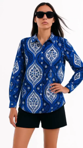 Z*RA Women Longsleeve blue ethnic shirt/kemeja wanita branded fulltag/ kemeja wanita terbaru