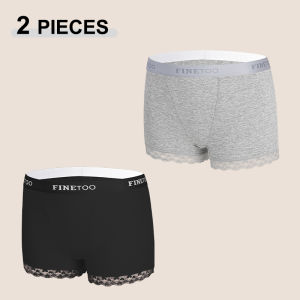 FINETOO 2Pcs/Set Womens Seamless Cotton Lace Boxer Shorts Solid Color Letter Comfortable Sport Panties Soft Breathable Boyshort