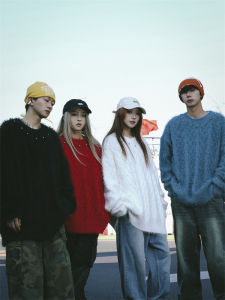 เสื้อสเวตเตอร์ถักคอปกกลมแบบหลวมๆ สำหรับผู้ชาย ฤดูใบไม้ร่วง/ฤดูหนาว สไตล์เกาหลี เสื้อสเวตเตอร์ถักแบบสวมหัวแขนยาว