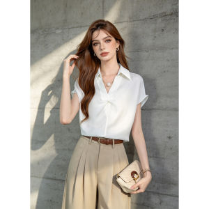 PIAOYA | White Satin Short Sleeve Shirt