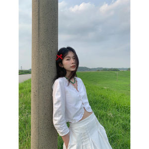 Pure Desire Sweet Spicy Lace Trim Micro Bubble Long Sleeve Shirt Women Summer Top Ins Style Commute Straight Tube Fashion Sun Protection