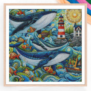 DIY Animal Cross Stitch Kit Whale Lighthouse Landscape Perfect for Living Room Entryway or Bedroom Gift