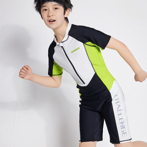 Youthful One-Piece Swimming Suits for Boys Quick-Drying Short-Sleeved Sports Swimsuits Ideal for Students And Competitive Swimming