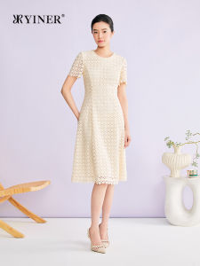 YINER | Elegant Lace Round Neck Waist-accentuating Dress