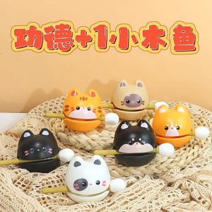 Cute Animals Chinese Temple Block Muyu Fortune Percussion Toy Stress Release Merit Wood Fish Deco Display Doll Figurine Decorations Gift Idea 解压小木鱼治愈可爱佛系摆件