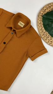Bronkis Junior Kemeja Anak Laki Laki Lengan Pendek Pique Warna Mustard untuk usia 1 Bulan - 10 Tahun