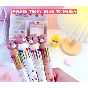 Pena 10 Warna Teddy Bear Pulpen Warna Super Lucu Motif Beruang ATK017