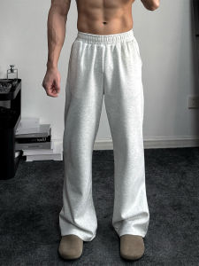 กางเกงวอร์มทรงตรงสีเทาและสีชมพูสำหรับผู้ชาย กางเกงวอร์มออกกำลังกายแบบลำลองสำหรับฤดูใบไม้ร่วง สไตล์อเมริกัน กางเกงขายาวลำลอง กางเกงขายาวทรงตรง