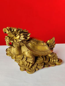 Pure Copper Dragon Turtle Decorative Ornament for Living Room and Office Blessing Style National Wind Semi-manual Production