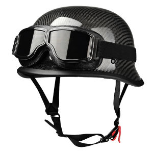 Hzr Carbon Fiber Helmet Mens Motorcycle Half Helmet Summer German-Style Soldier Helmet Retro Touring Car Ladle Shaped Helmet Plus Size 3C