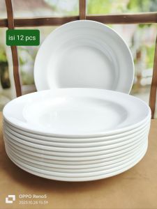 12pcs piring makan bulat polos melamine 9inc tebal tahan panas berkuwalitas gratis 1 sendok