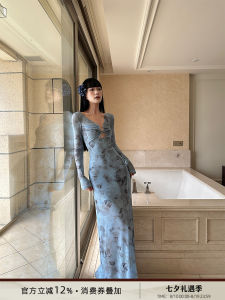 Luxury French Lace Flower Print Long Dress