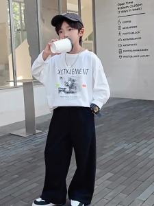 Wide Leg Pants for Kids Boy 7-16years old Loose Pants New Fashion Teens Boys Sweatpants Sports Pants Straight Leg Pants Casual Cotton Thick High Waist Baggy Pants 130-160CM