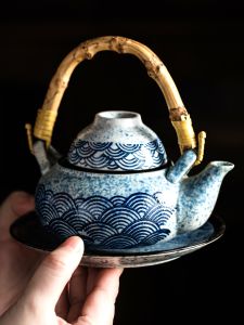 กระป๋องชาสไตล์ญี่ปุ่นแบบดั้งเดิมสำหรับทำอาหารทะเล กระป๋องชาเซรามิก ชุดเครื่องครัวร้านอาหาร ใบไม้แห้ง ช้อน ตะเกียบ กระต่ายทอง