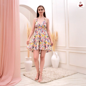 LUNARA Mini Dres Luna Piyama Wanita Rayon Premium Motif Bunga Pohon Santai Nyaman Bahan Adem Lembut Dan Dingin Ideal Untuk Keseharian